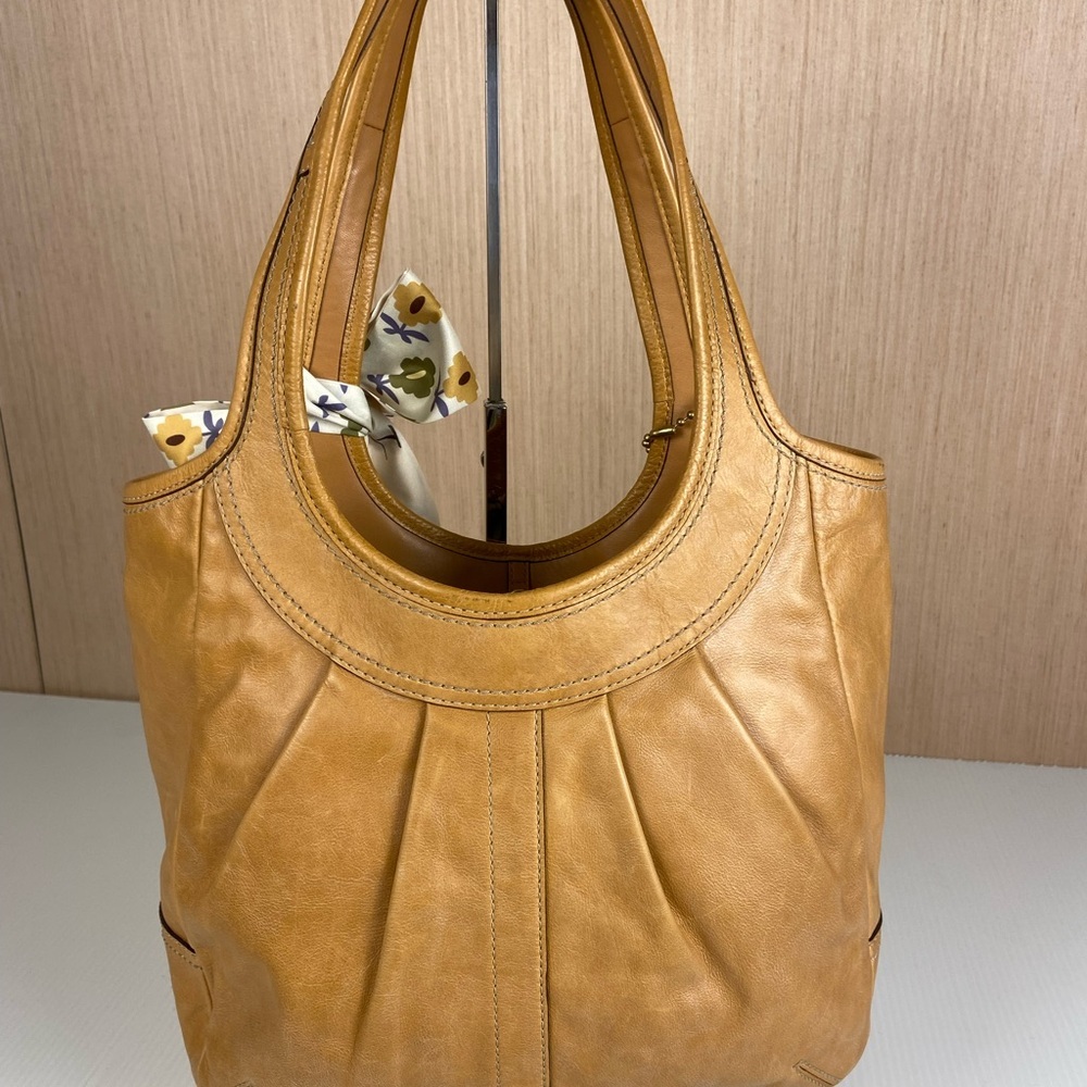 Coach Ergo Pleated Hobo Camel Leather Bag Tattersall Lining Y2K 2008 - EUC - Picture 4 of 13